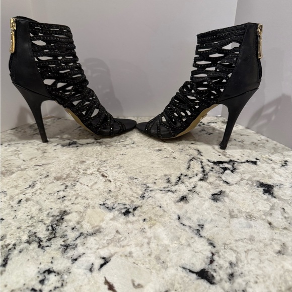 Bebe open toe stiletto webbed spiked chip heels - Picture 2 of 9